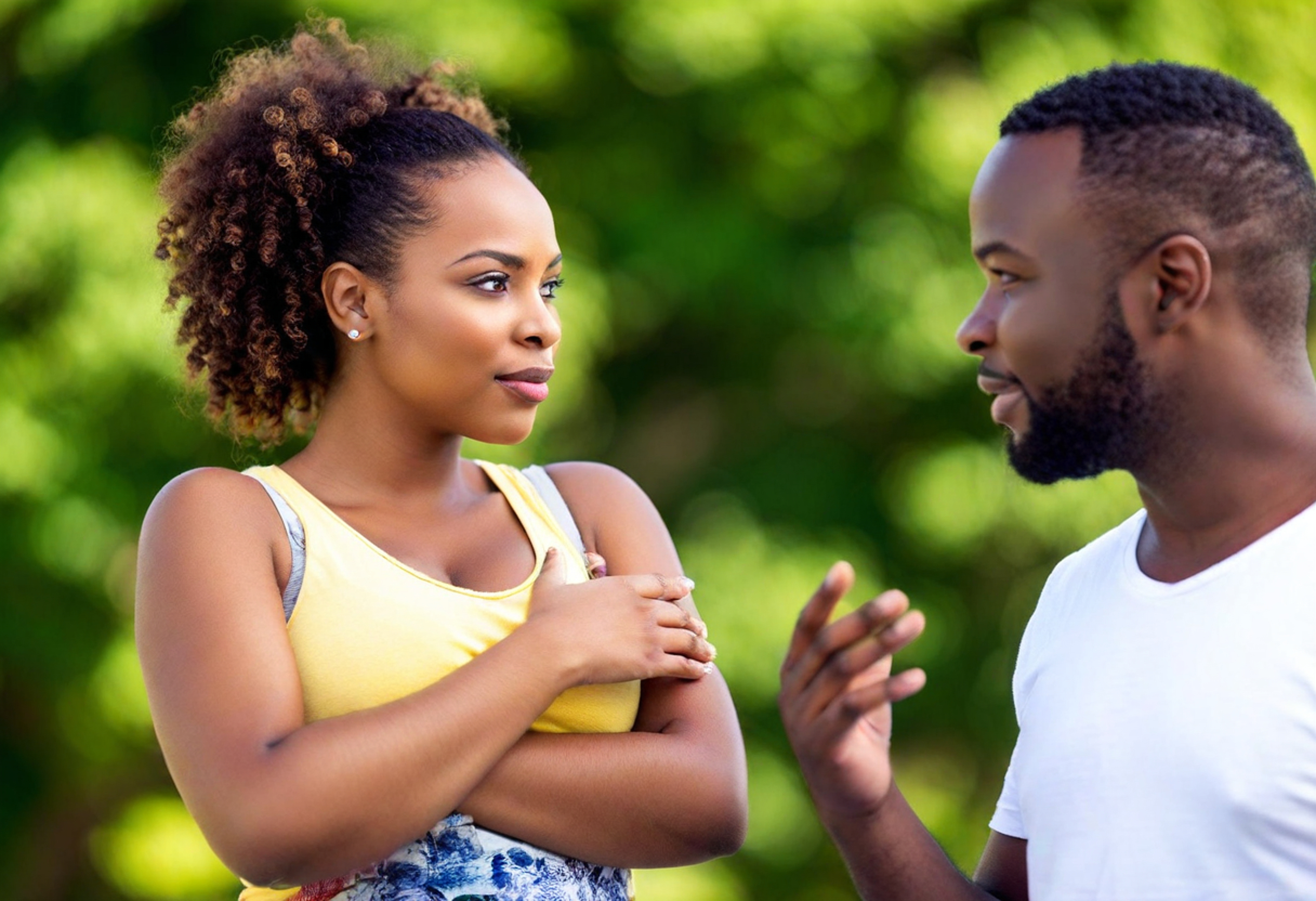 Black woman and man glaring at each other